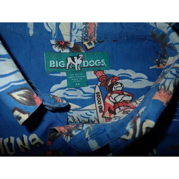 Vintage Big Dogs Hawaiian Shirt Men 3X Kahuna Blue Tropical Surf Vacation Cruise - Picture 5 of 5